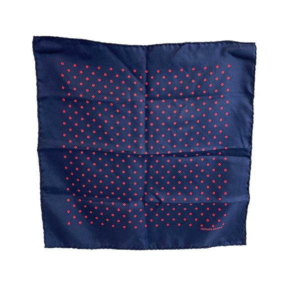 Hermes - Excellent - Paris Red Polka Dot Navy Blue Wrap - Blue/Pink - One Size - Picture 7 of 9